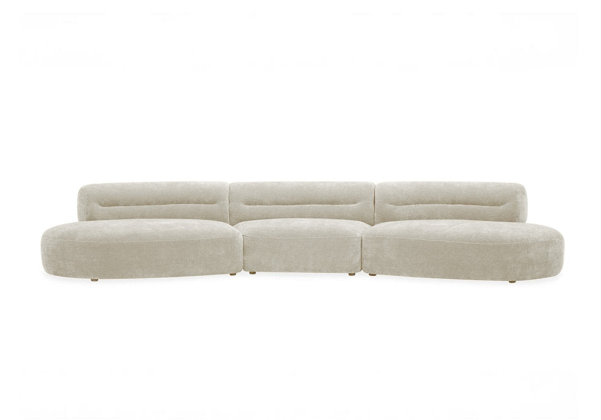 Canapé droit fixe 6 places en velours tissé beige IMENIA