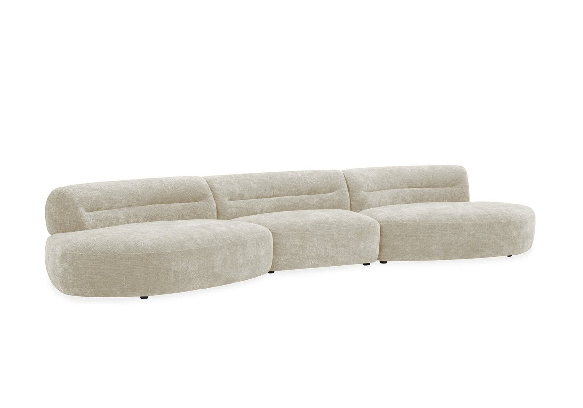 Canapé droit fixe 6 places en velours tissé beige IMENIA