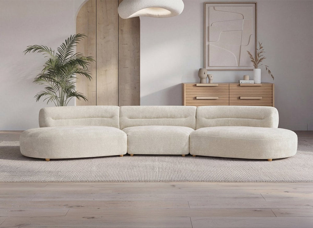 Canapé droit fixe 6 places en velours tissé beige IMENIA