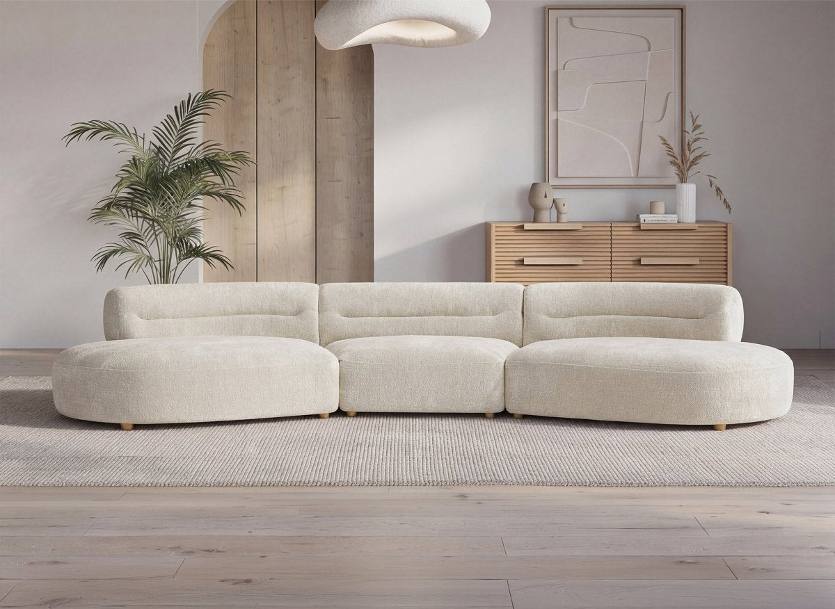 Canapé droit fixe 6 places en velours tissé beige IMENIA