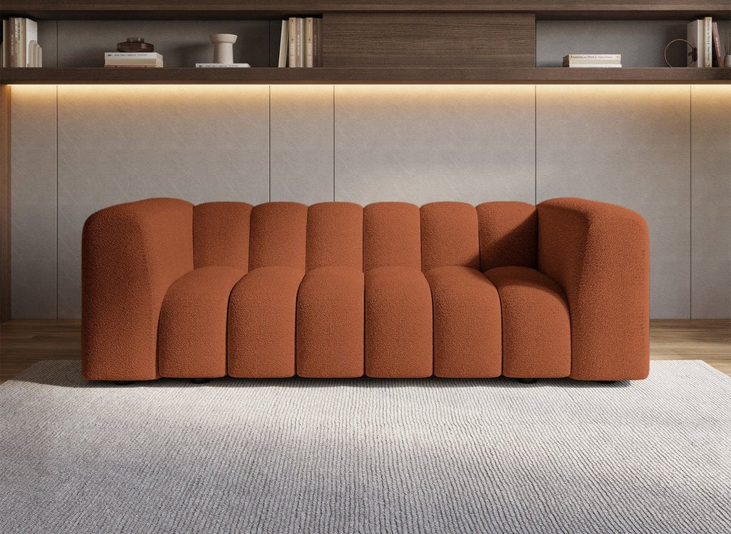 Canapé fixe 3 places en tissu bouclette terracotta AELIS