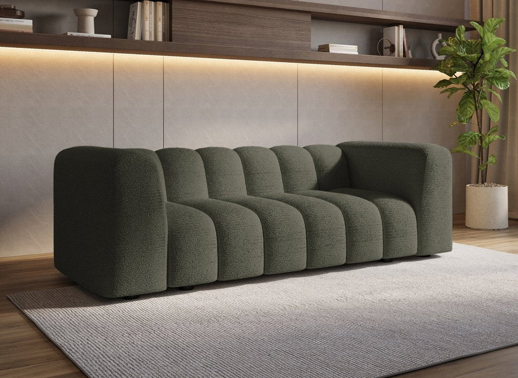 Canapé fixe 3 places en tissu bouclette vert AELIS
