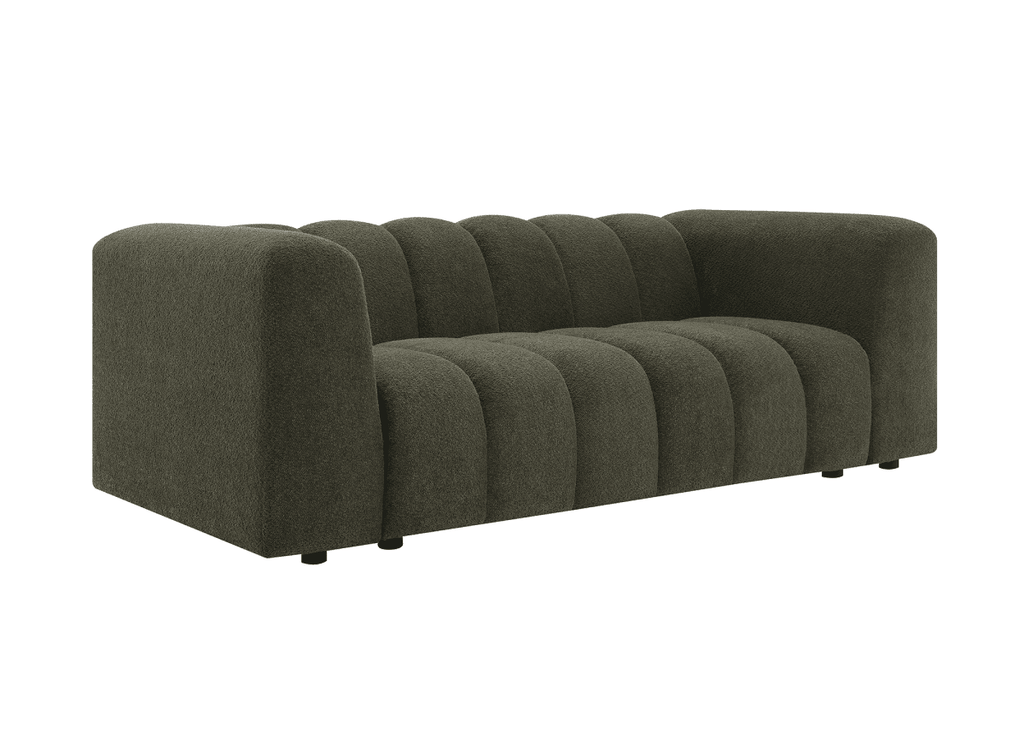 Canapé fixe 3 places en tissu bouclette vert AELIS