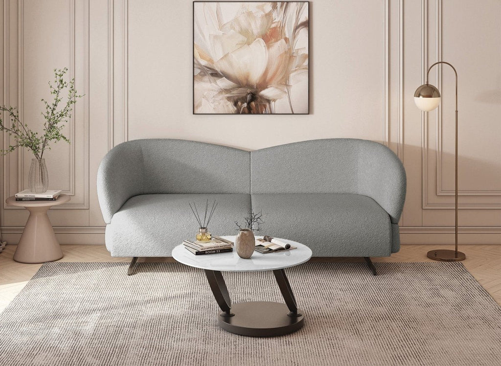 Canapé fixe 3 places en tissu effet peau de mouton gris clair LEXIE