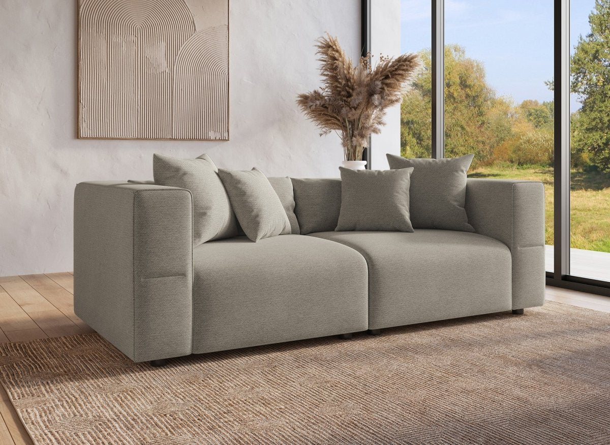 Canapé fixe 3 places en tissu taupe EVELYNE