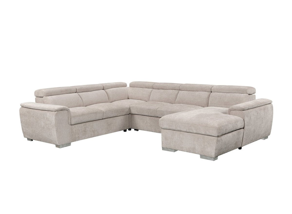 Canapé panoramique convertible avec coffre en velours chiné beige GAELLE - Angle droit