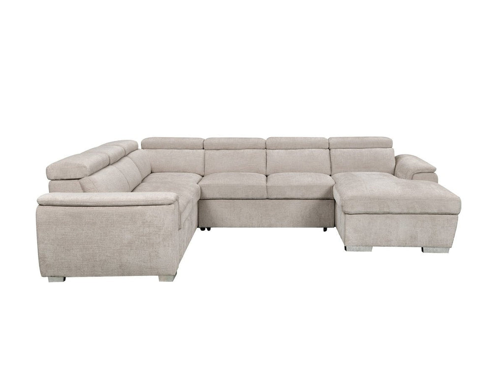 Canapé panoramique convertible avec coffre en velours chiné beige GAELLE - Angle droit