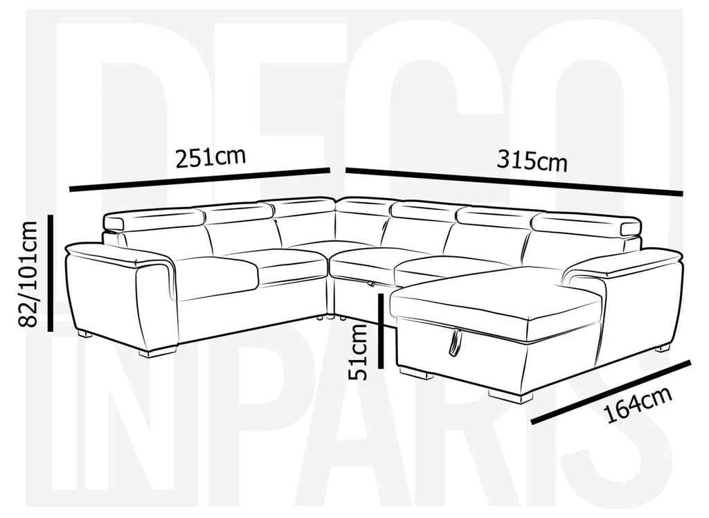 Canapé panoramique convertible avec coffre en velours chiné beige GAELLE - Angle droit