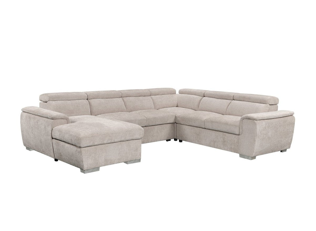 Canapé panoramique convertible avec coffre en velours chiné beige GAELLE - Angle gauche