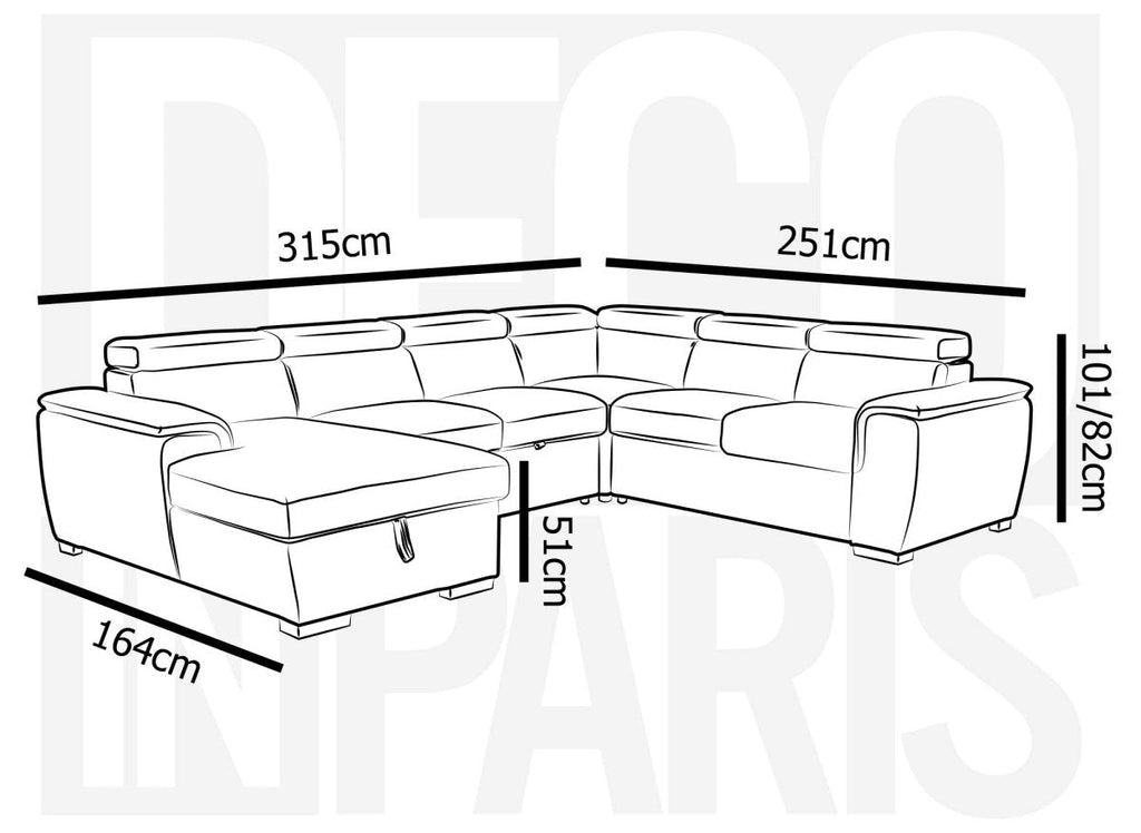 Canapé panoramique convertible avec coffre en velours chiné beige GAELLE - Angle gauche