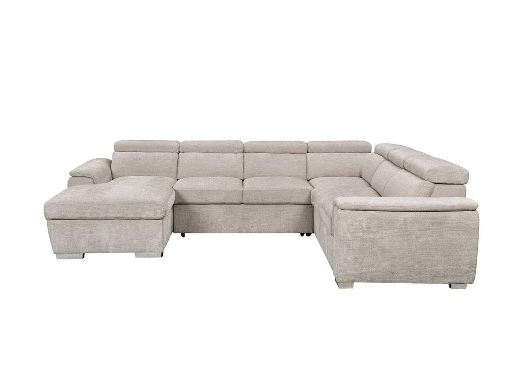 Canapé panoramique convertible avec coffre en velours chiné beige GAELLE - Angle gauche