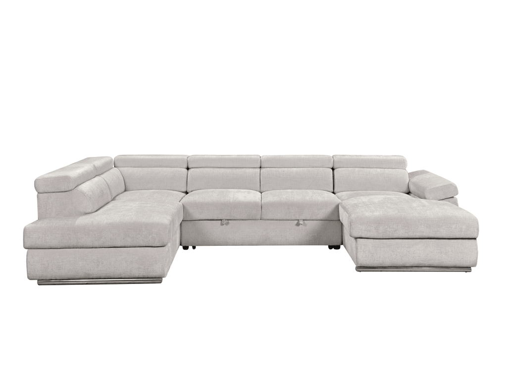 Canapé panoramique convertible avec coffre en velours chiné beige MARIANO- Angle droit