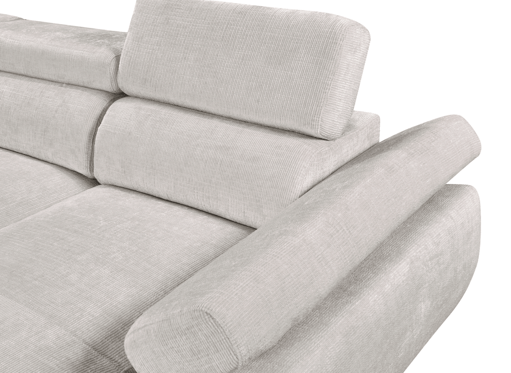 Canapé panoramique convertible avec coffre en velours chiné beige MARIANO- Angle droit