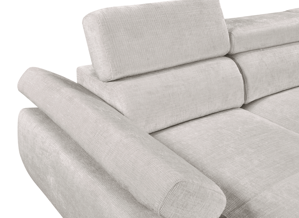 Canapé panoramique convertible avec coffre en velours chiné beige MARIANO- Angle gauche