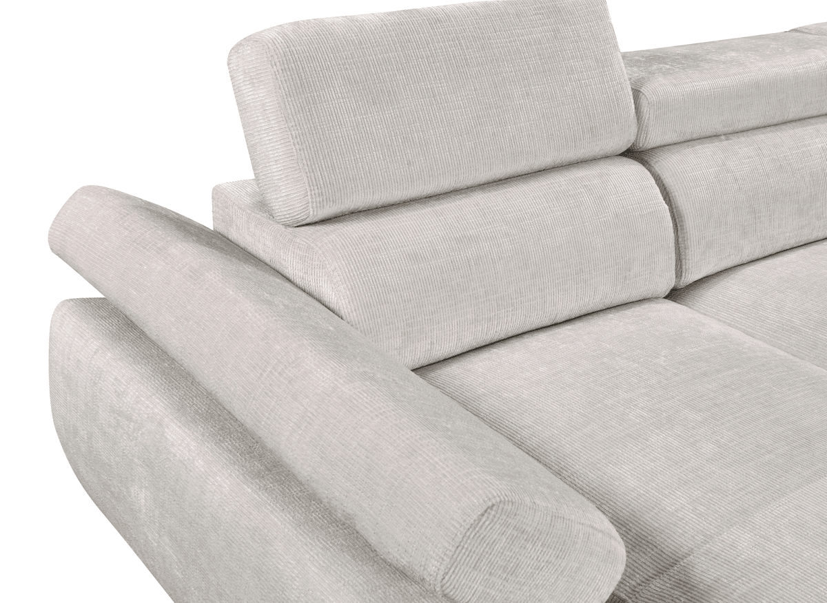 Canapé panoramique convertible avec coffre en velours chiné beige MARIANO- Angle gauche