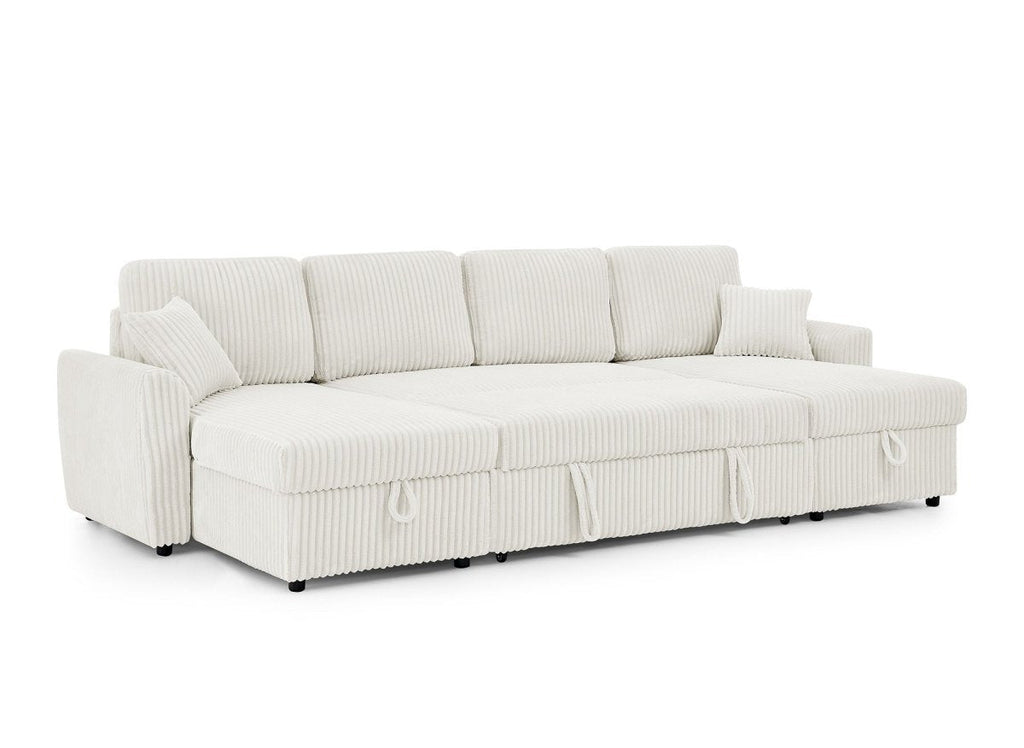 Canapé panoramique convertible avec coffres en velours côtelé épais beige ADRYEN