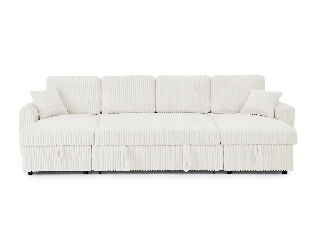 Canapé panoramique convertible avec coffres en velours côtelé épais beige ADRYEN