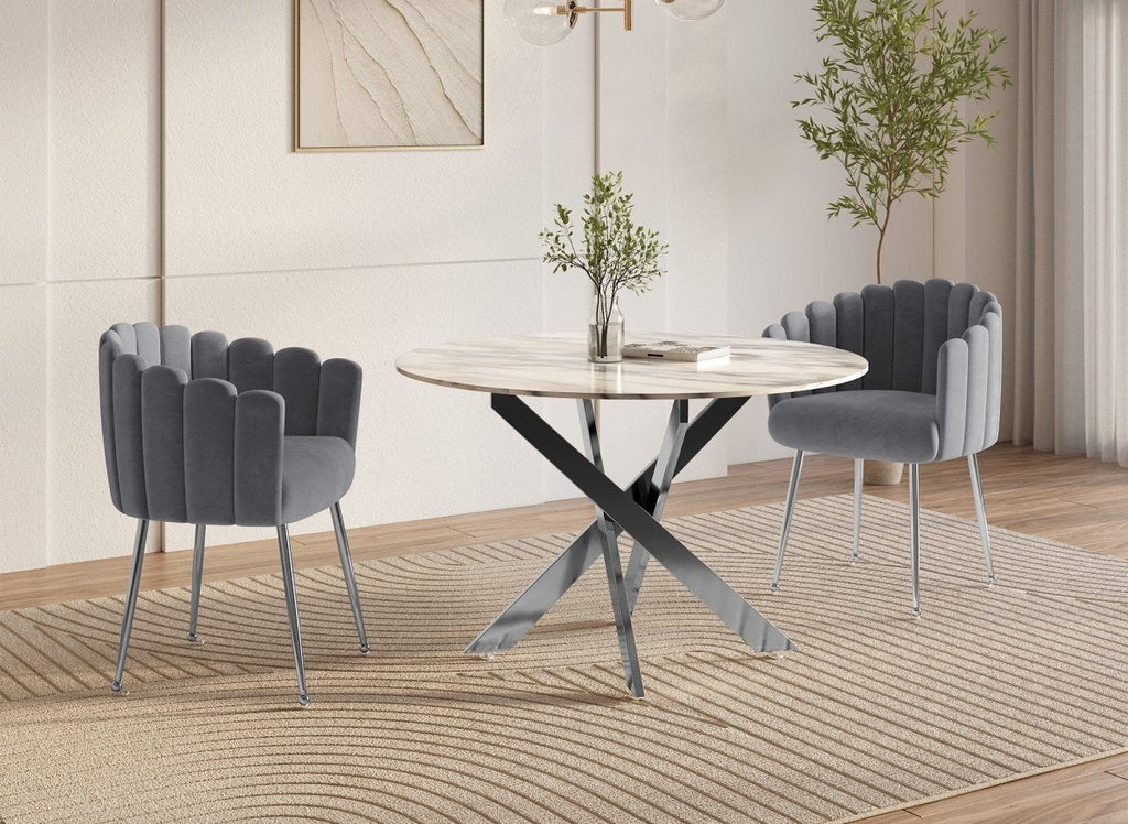 Chaise en velours gris pieds en métal argenté HAYDEN