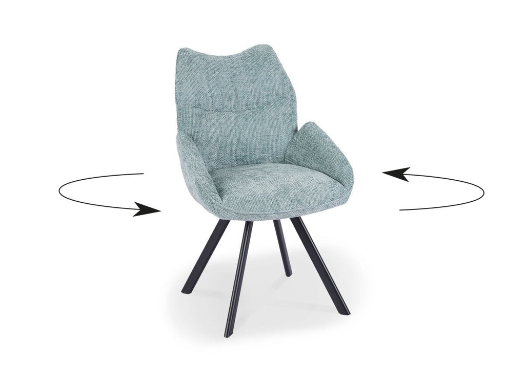 Chaise pivotante avec accoudoirs en tissu vert d'eau TALIA