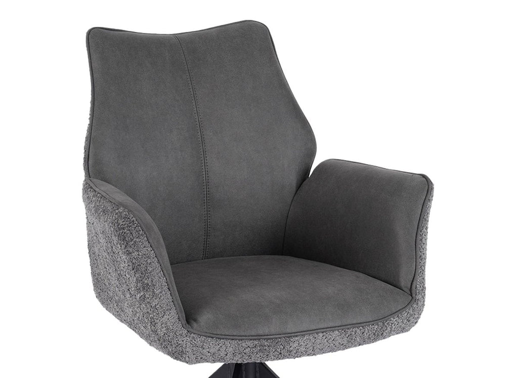 Chaise pivotante avec accoudoirs en velours et tissu bouclette gris ISALIE