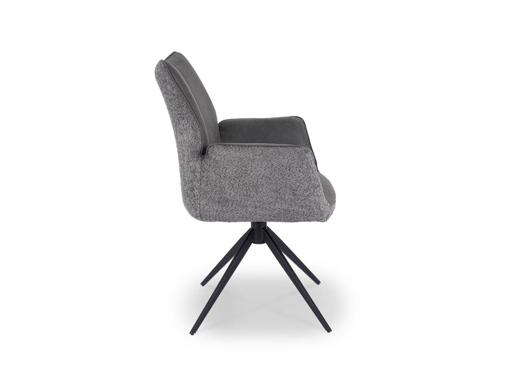 Chaise pivotante avec accoudoirs en velours et tissu bouclette gris ISALIE
