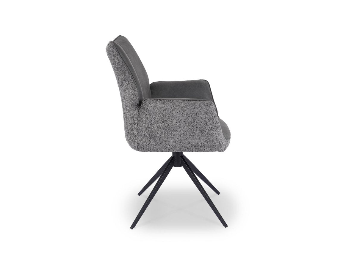 Chaise pivotante avec accoudoirs en velours et tissu bouclette gris ISALIE
