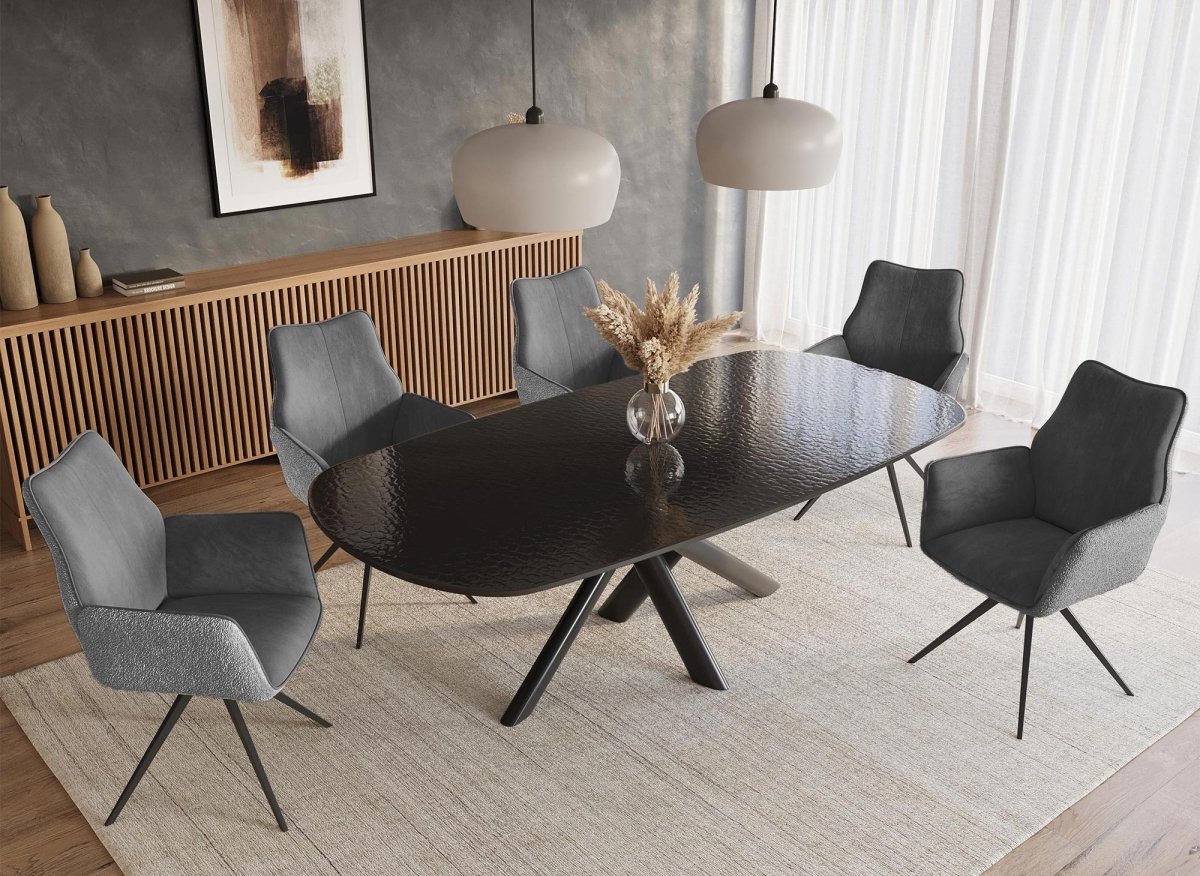 Chaise pivotante avec accoudoirs en velours et tissu bouclette gris ISALIE