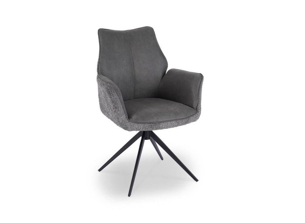Chaise pivotante avec accoudoirs en velours et tissu bouclette gris ISALIE