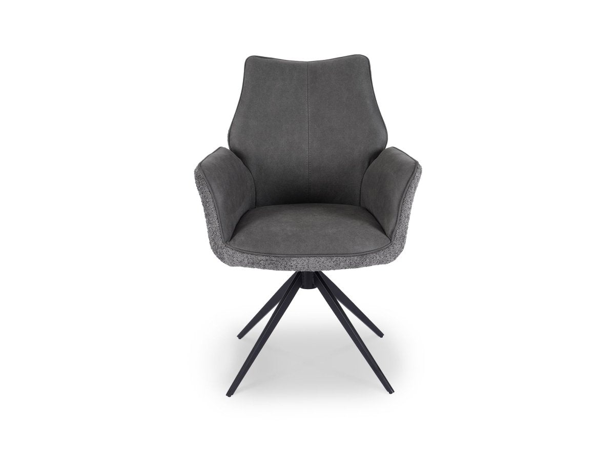 Chaise pivotante avec accoudoirs en velours et tissu bouclette gris ISALIE