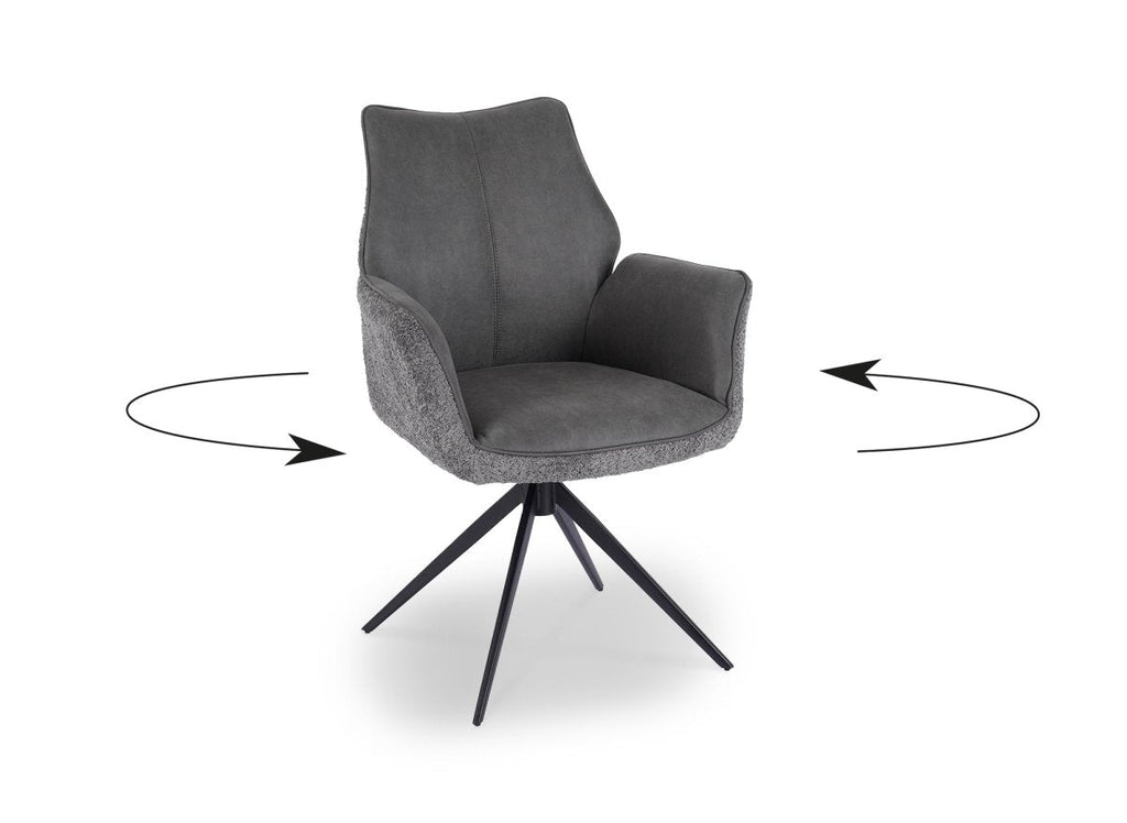 Chaise pivotante avec accoudoirs en velours et tissu bouclette gris ISALIE