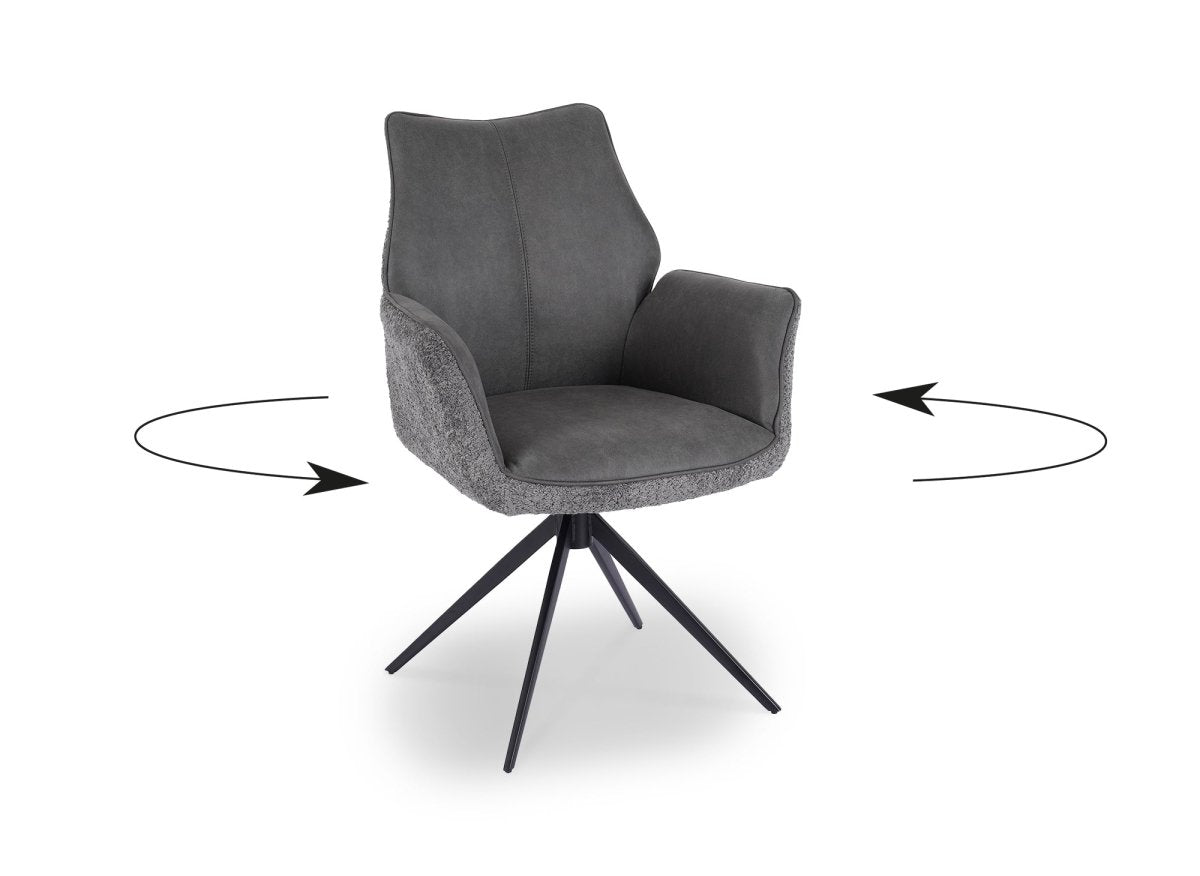 Chaise pivotante avec accoudoirs en velours et tissu bouclette gris ISALIE
