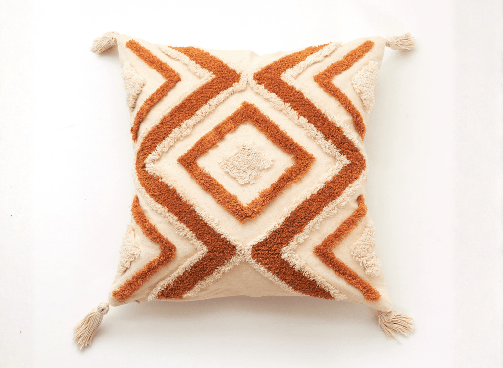 Coussin beige à motif losange orange 45x45 cm NIVLA