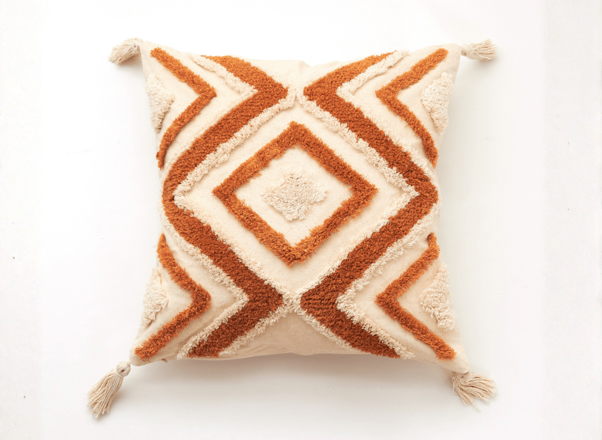 Coussin beige à motif losange orange 45x45 cm NIVLA