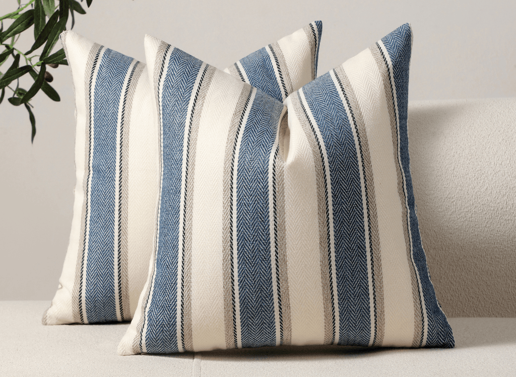 Coussin beige et bleu à rayures 45x45 cm RIVIERA