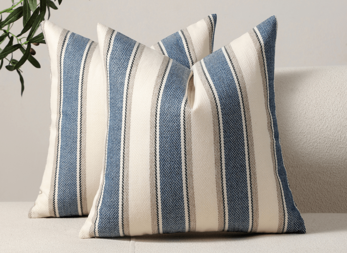 Coussin beige et bleu à rayures 45x45 cm RIVIERA