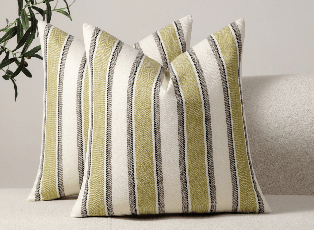 Coussin beige et vert à rayures 45x45 cm RIVIERA