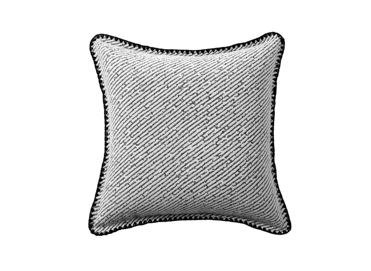 Coussin blanc à rayures et surpiqûres noires 45x45 cm ZIGGY