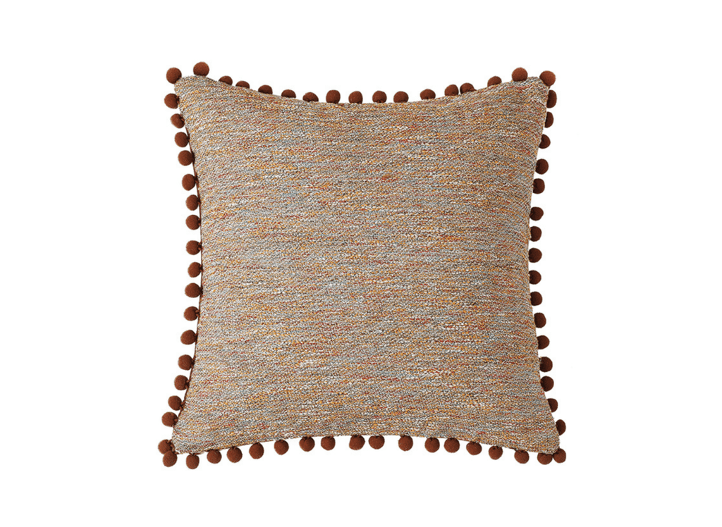 Coussin orange en tweed avec ponpons 45x45 cm POPINE