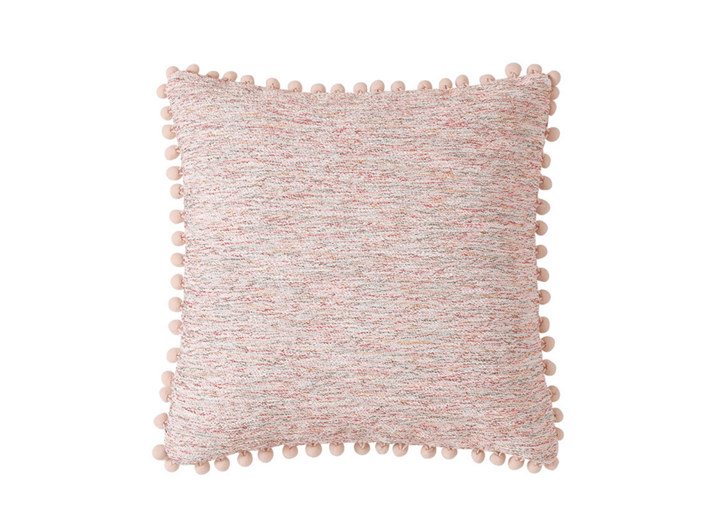 Coussin rose en tweed avec ponpons 45x45 cm POPINE