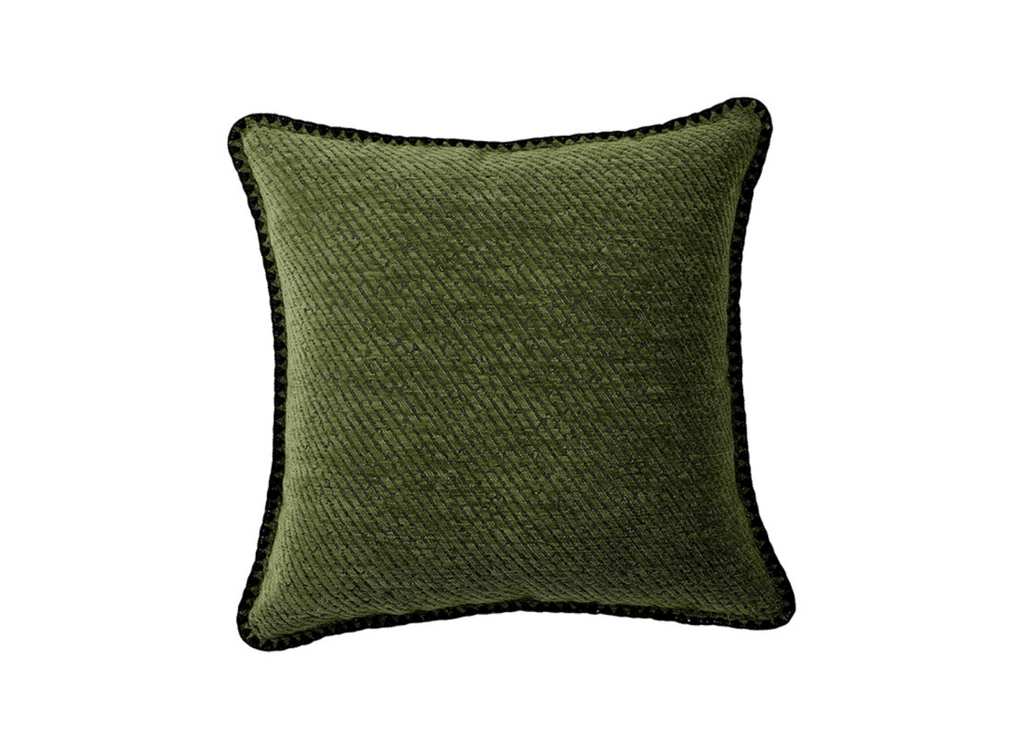 Coussin vert olive à rayures et surpiqûres noires 45x45 cm ZIGGY