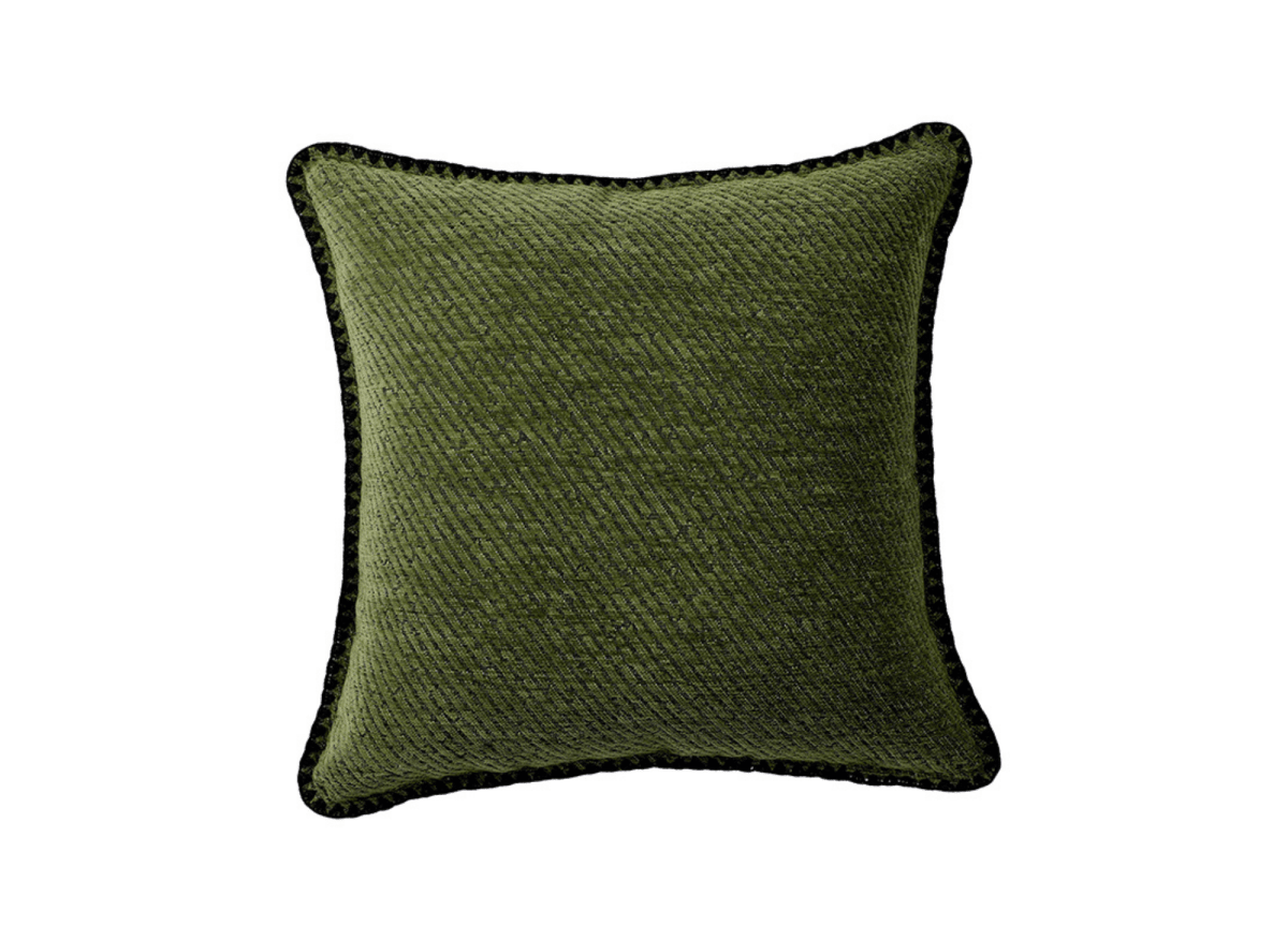 Coussin vert olive à rayures et surpiqûres noires 45x45 cm ZIGGY
