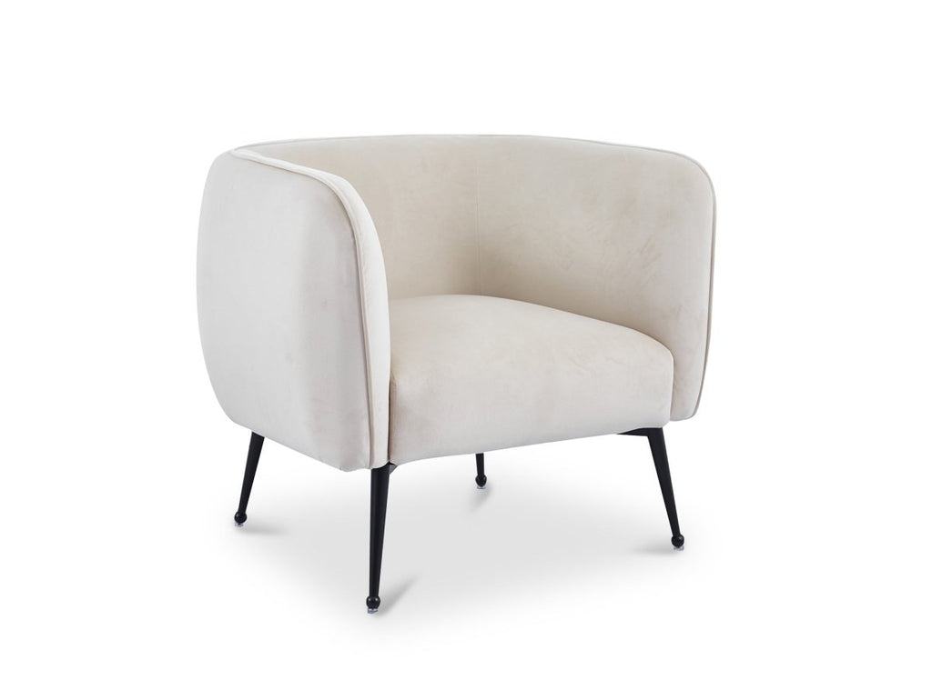 Fauteuil cabriolet en velours beige pieds noir PERRY