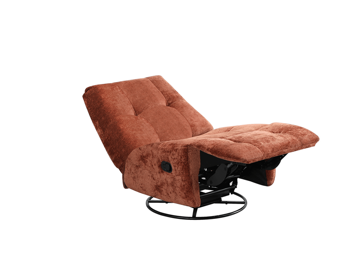 Fauteuil relax pivotant en velours chiné terracotta LISON