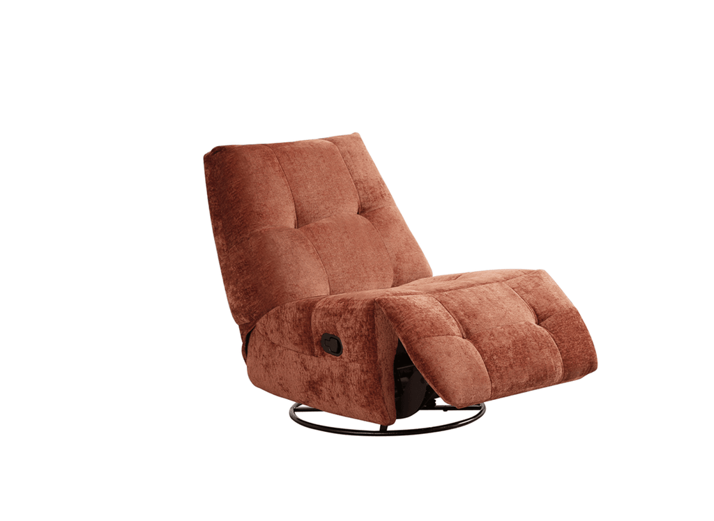 Fauteuil relax pivotant en velours chiné terracotta LISON