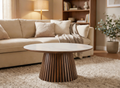 Table basse ronde en bois foncé plateau en céramique blanc HEKA