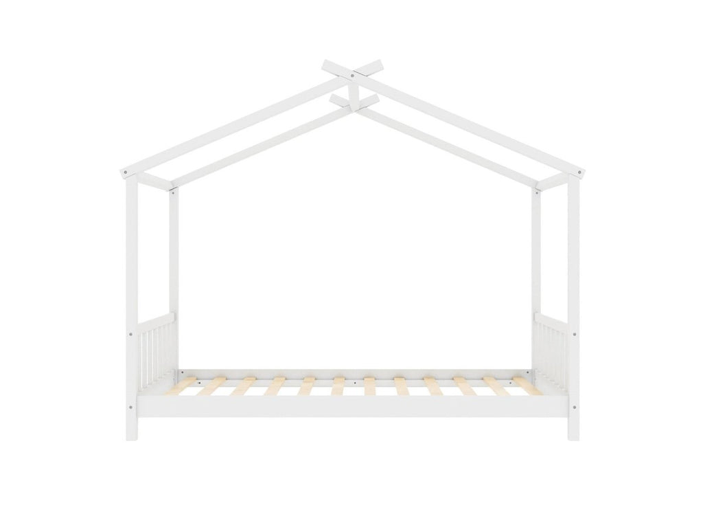 Lit cabane avec barreaux en bois blanc 90 x 190 cm NIDOU