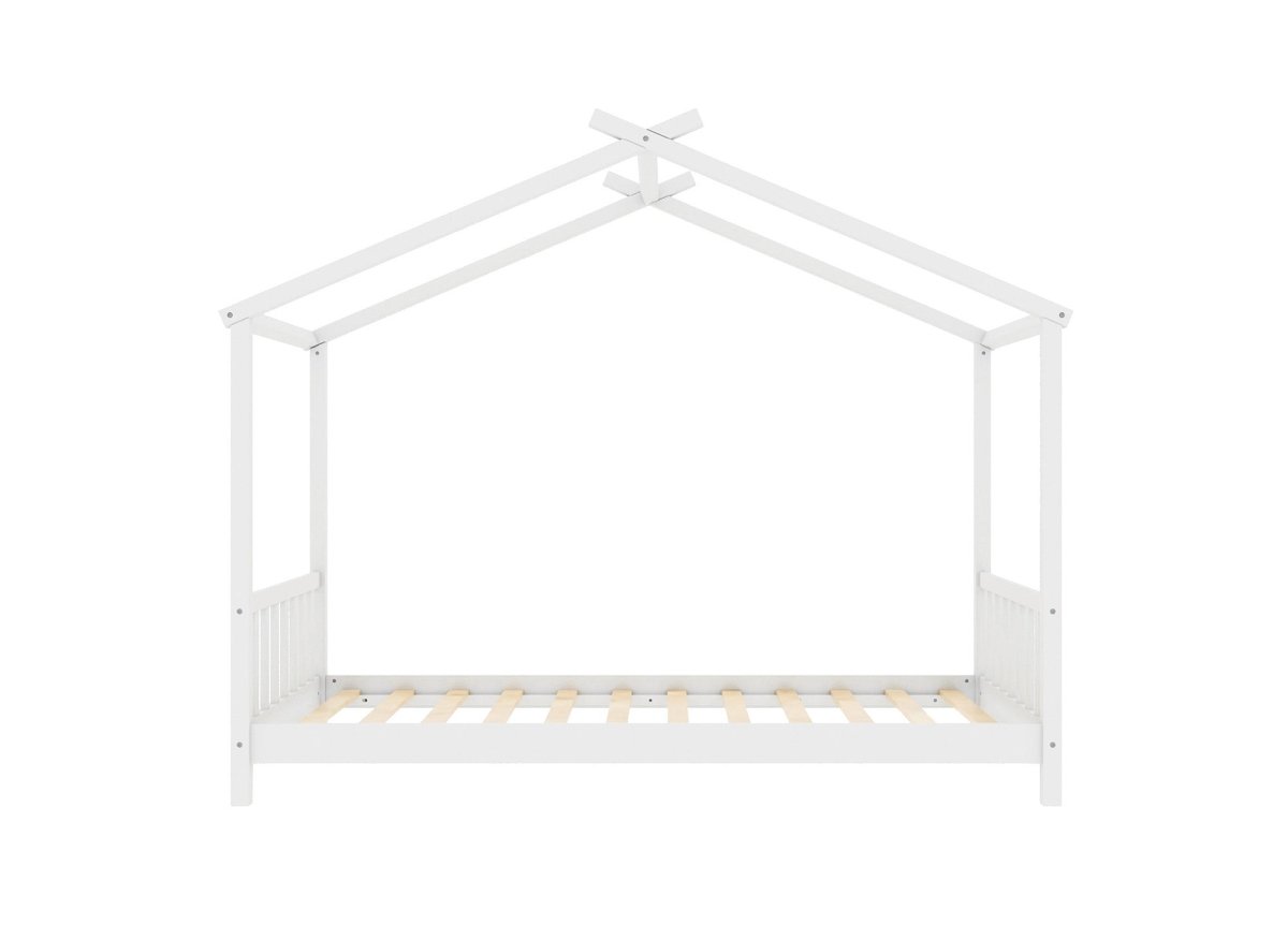Lit cabane avec barreaux en bois blanc 90 x 190 cm NIDOU