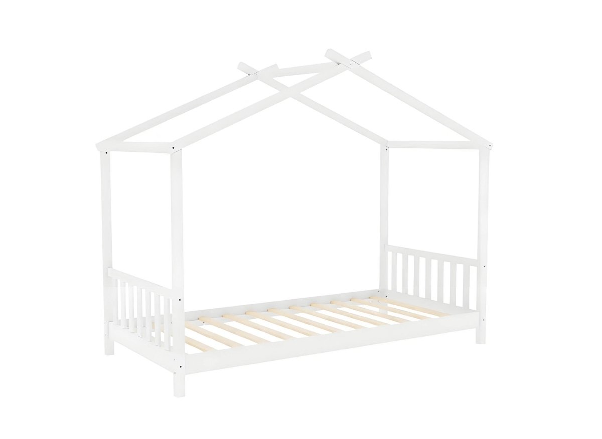 Lit cabane avec barreaux en bois blanc 90 x 190 cm NIDOU