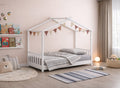 Lit cabane avec barreaux en bois blanc 90 x 190 cm NIDOU
