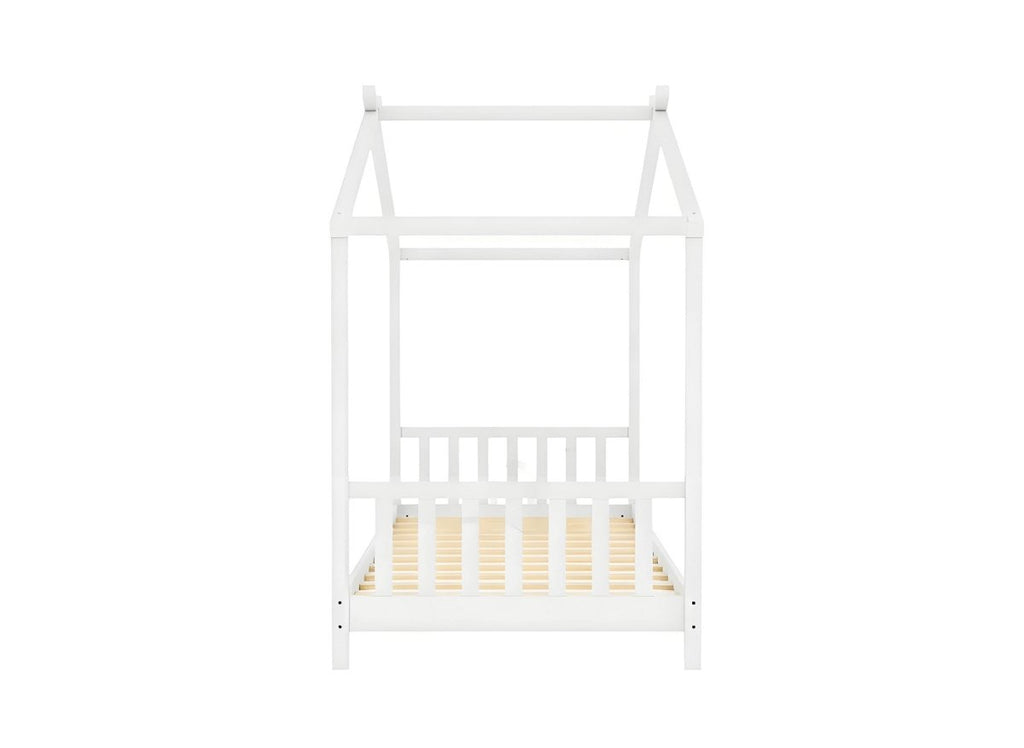 Lit cabane avec barreaux en bois blanc 90 x 190 cm NIDOU